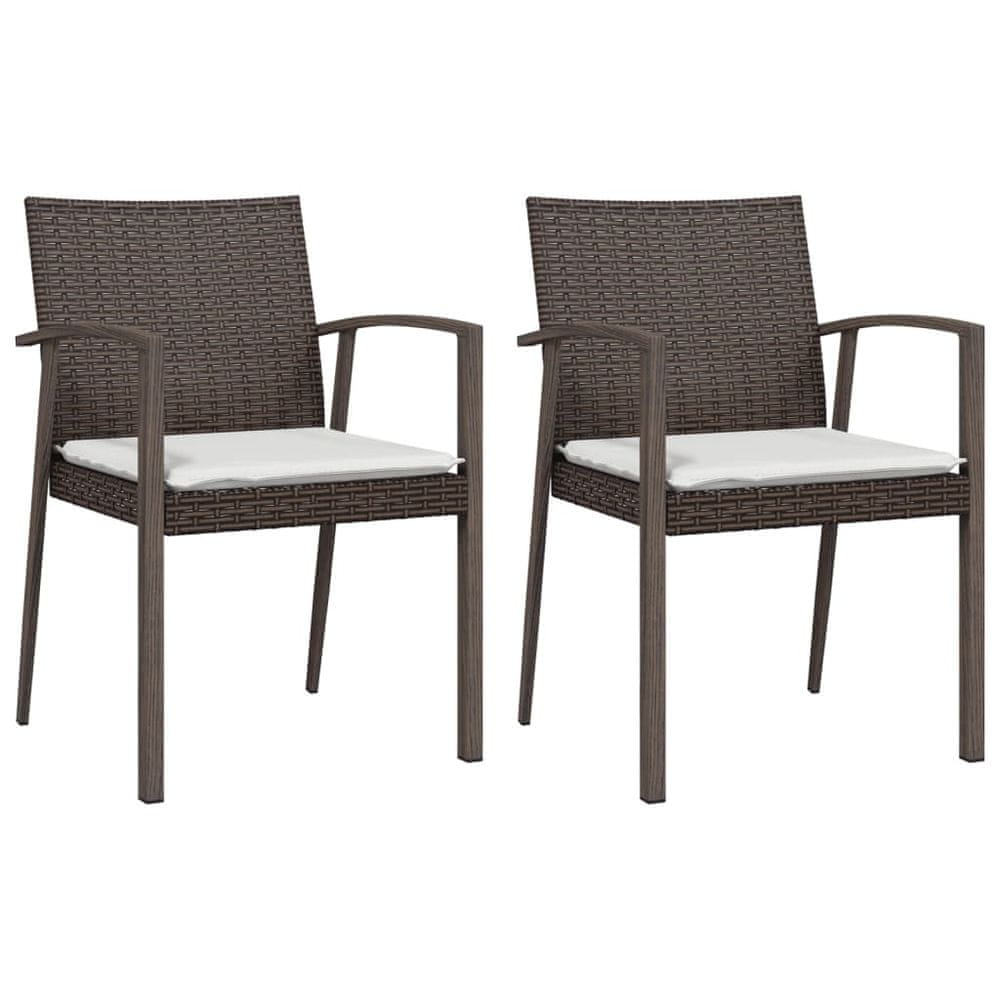 Vidaxl Záhradné stoličky s vankúšmi 2 ks hnedé 56,5x57x83 cm polyratan